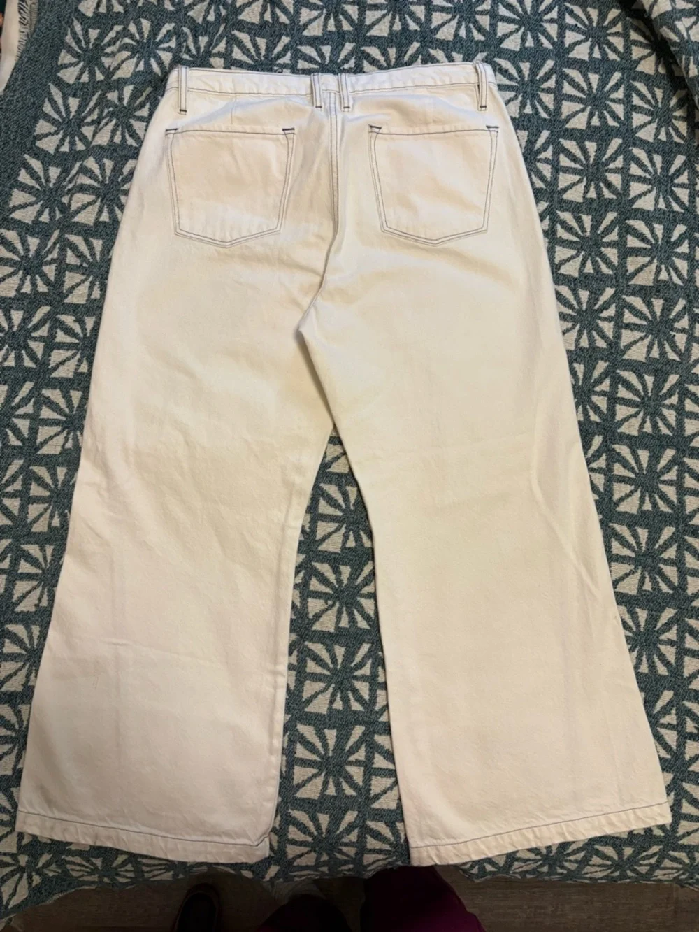 FRAME Cream Le Pixie Baggy Palazzo Jeans with Contrast Stitching - Picture 2 of 4